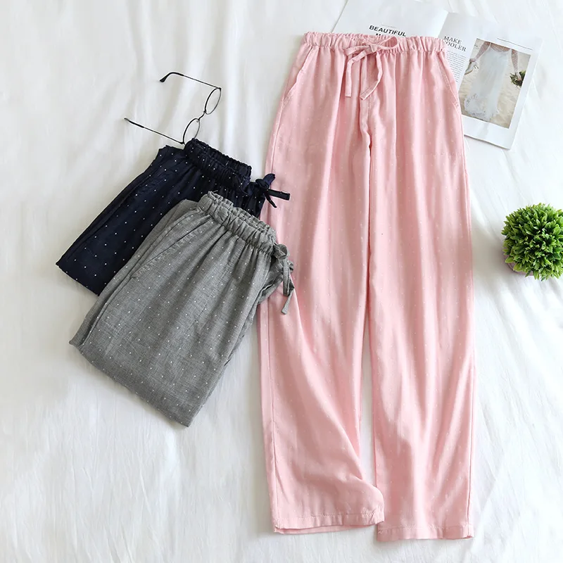 Japanische neue frühling und sommer paare baumwolle doppel gaze männer und frauen hause hosen plus größe jugend hosen pyjamas hosen