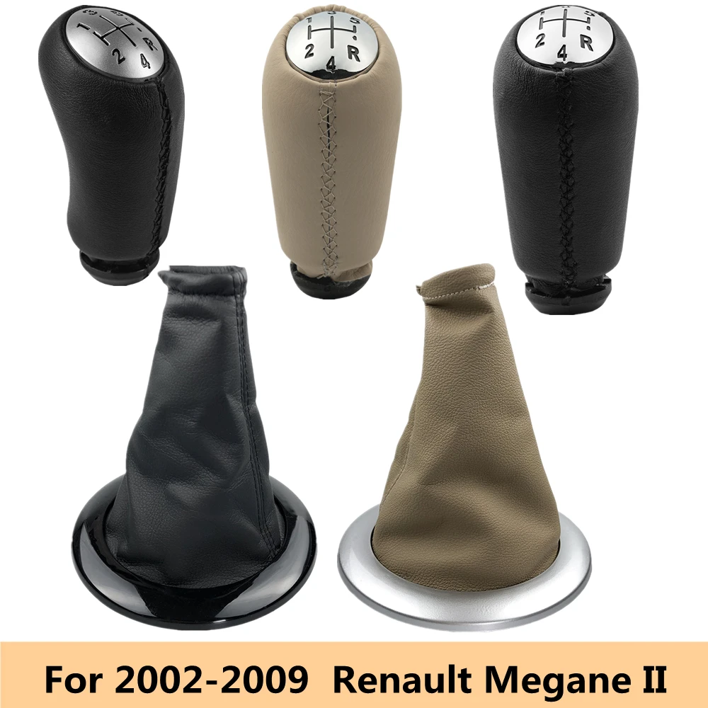 5/6 Tốc Độ Cho Renault Megane 2 MK2 II 2002 2003 2004 2005 2006 2007 2008 2009 Bánh Răng Chuyển Dịch Núm Tem Mạc giày Boot Da Lever Ốp Lưng