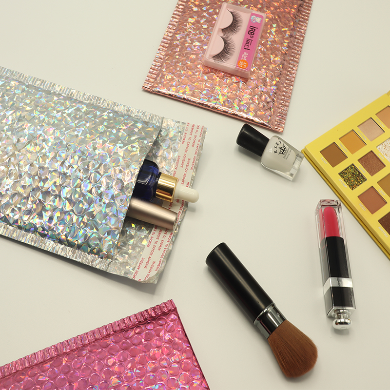 10PCS Holographic Foil Bubble Mailerแต่งหน้าของขวัญGlamourที่มีสีสันบรรจุภัณฑ์Bubble Mailerจัดส่งMailing Envelope