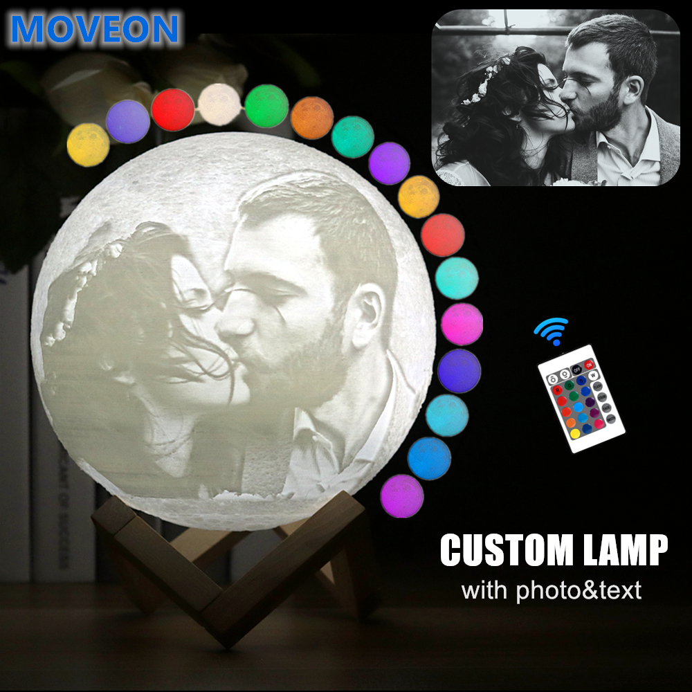 Angepasst Persönlichkeit 3D Druck Mond Neuheit Licht Lunar USB Lade Nacht Lampe Touch/Fernbedienung 2/16 Farben Mondlicht