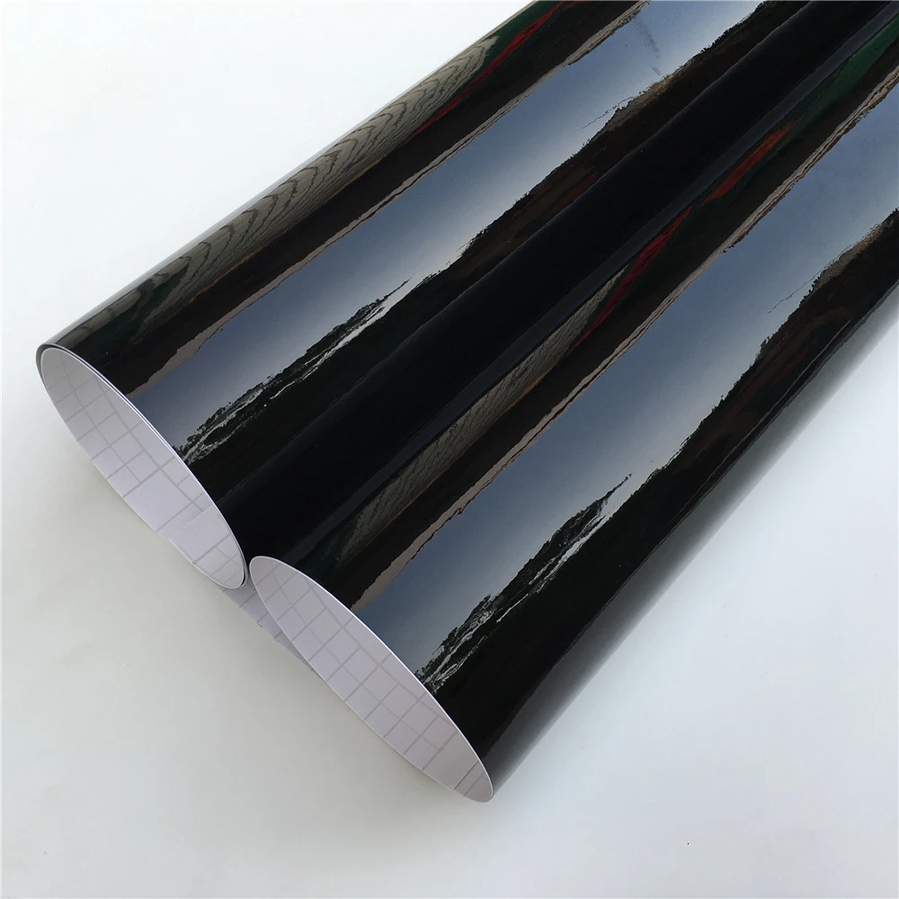 เปียโนสีดําเคลือบเงาไวนิลห่อฟิล์ม GLOSS Black Self กาวสติกเกอร์ไวนิล Bubble ฟรีรถหน้าต่าง Trim กระจก