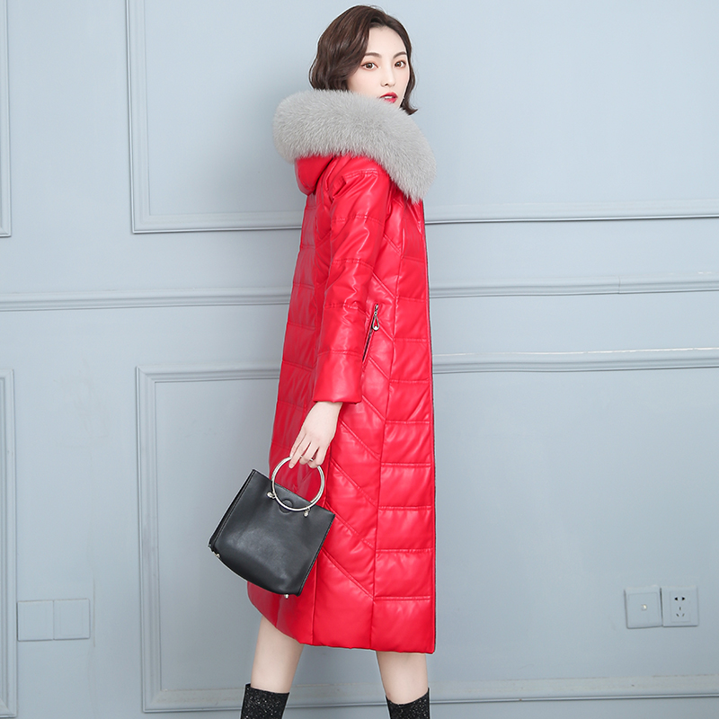 Женское длинное зимнее пальто из натуральной овечьей кожи