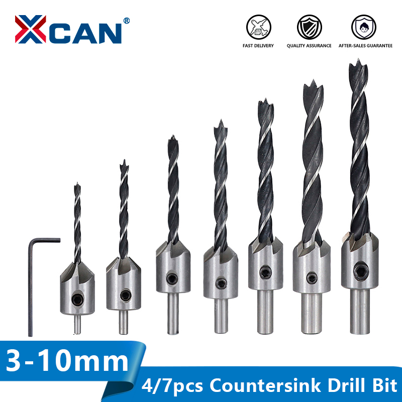 XCAN-Juego de brocas avellanadoras HSS de 3mm-10mm, escariador para carpintería, taladro de chaflán, avellanador, cortador de agujeros Pliot, taladro para agujeros de tornillo