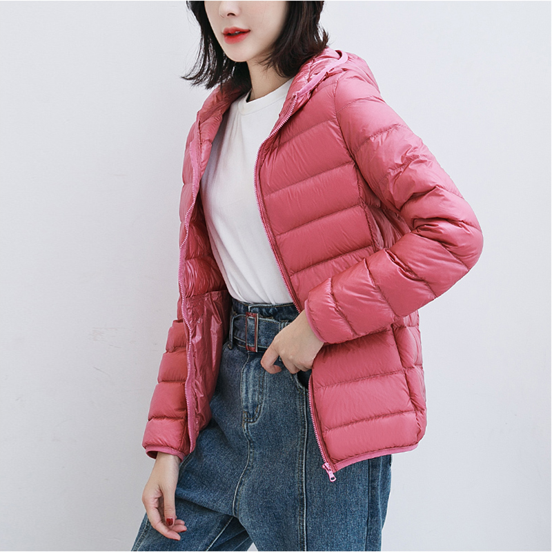 Frauen 90% Weiße Ente Unten Jacke Herbst Weibliche Ultra Licht Unten Jacken Schlank Solide Lange Hülse Mit Kapuze Parkas Candy Farbe