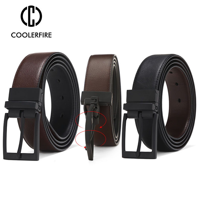 Cinturón de hombre, cinturones de vestir de negocios para hombre, cinturón de cuero genuino, hebilla Reversible, moda marrón y negra, trabajo informal HQ111