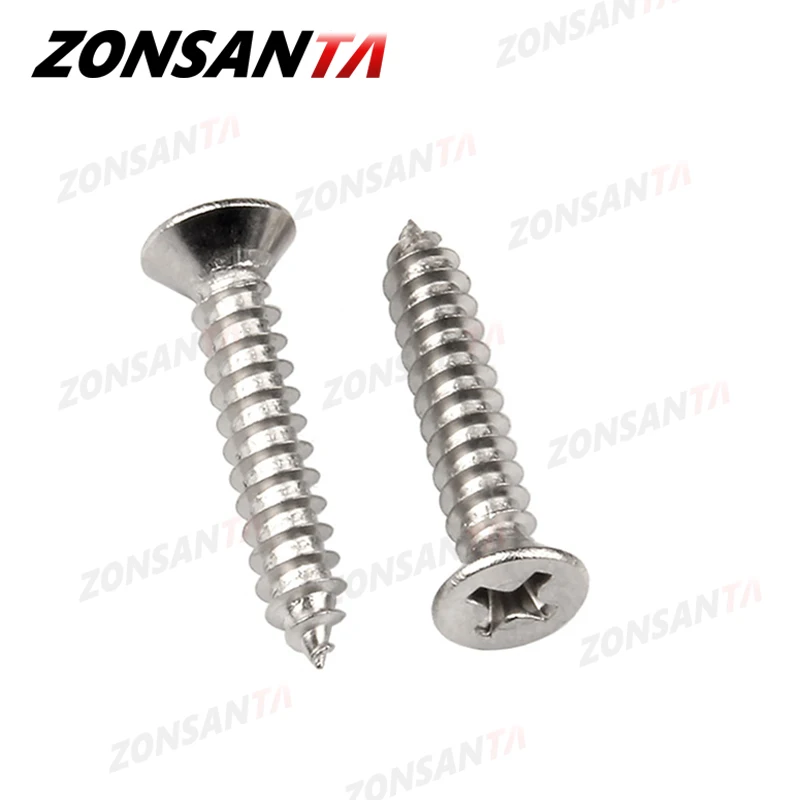 ZONSANTA M1.4 M1.7 M2 M2.3 M2.6 M3 M4 M5 M6 304 Нержавеющая сталь Винты с потайной головкой и крестообразной головкой Винт по дереву