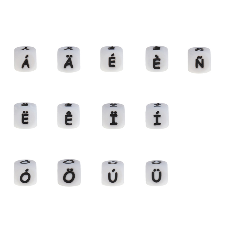 20 piezas de cuentas de silicona para bebés, letras de silicona del alfabeto francés, artículos para bebés sin BPA, cuentas para masticar para dentición, collar de 12mm
