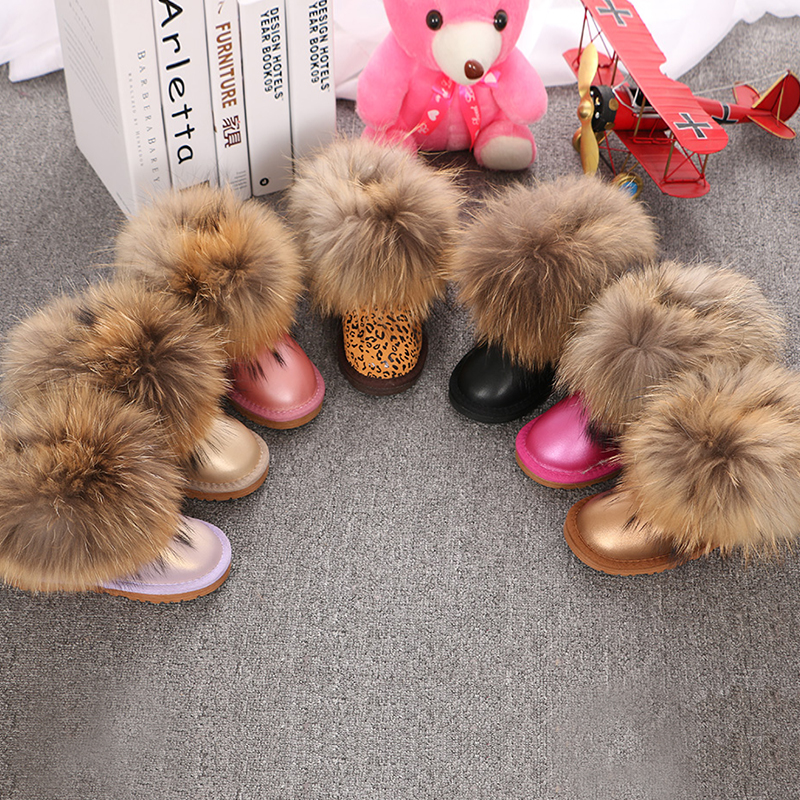 Crianças de couro genuíno sapatos personalizados botas de neve natural grande pele de raposa inverno frio meninos meninas botas quentes do bebê