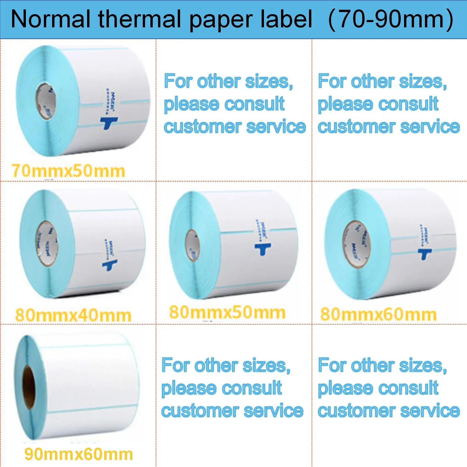 Papel térmico de impresión directa en blanco, pegatina impermeable de 70, 80 y 90MM de ancho, etiqueta de código de barras, etiqueta de precio en rollo, a prueba de aceite