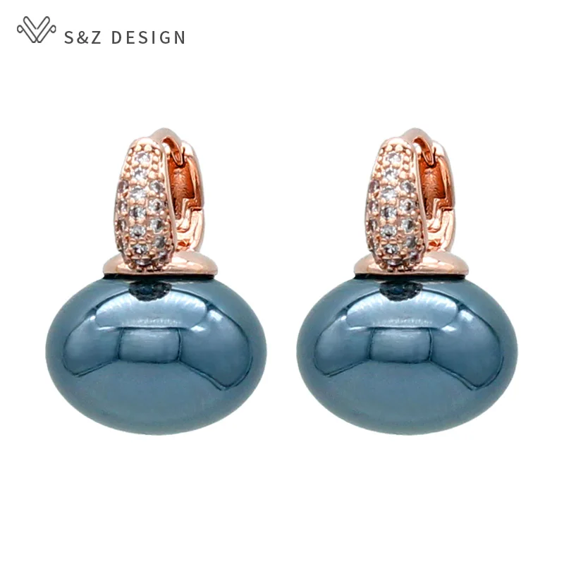 S & Z DESIGN nueva moda pan redondo pendientes colgantes de perlas grandes para mujer joyería de boda regalo temperamento Cubic Zirconia Eardrop
