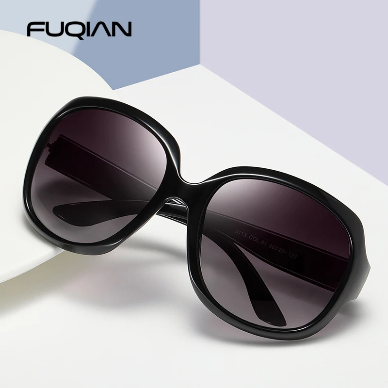 Fuqian marca design elegante polarizado oversized redondo óculos de sol feminino simples moda grande plástico senhoras óculos de sol uv400