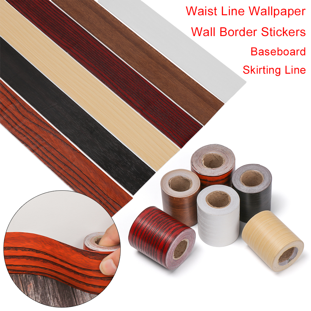 Papel tapiz de línea de cintura de grano de madera autoadhesivo, PVC impermeable, borde de pared, pegatinas de tablero de base, calcomanías de vinilo, calcomanía de decoración del hogar, 1PC