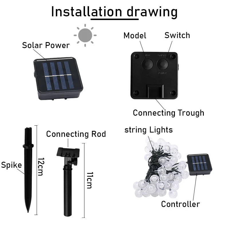 8 trybów kryształowa kula kulka słoneczne łańcuchy świetlne zewnętrzne wodoodporne oświetlenie patio zasilane energią słoneczną do dekoracji przyjęcia w ogrodzie