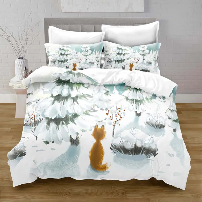 Set tempat tidur motif Digital penutup selimut rubah fantasi poliester 100% dengan Set tempat tidur sarung bantal untuk anak perempuan Set tempat tidur selimut