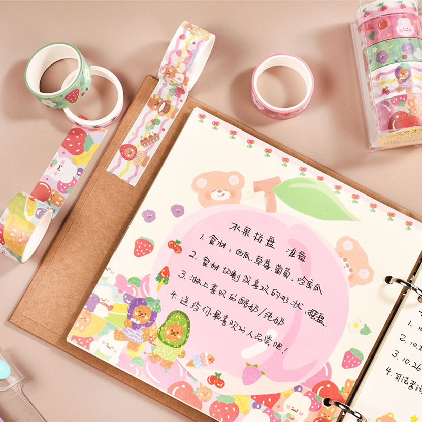 Kawaii Washi เทป5ม้วนเครื่องเขียนเกาหลี Escolar papeterie สติกเกอร์น่ารักกระดาษกาว scrapbook adhesiva washitape