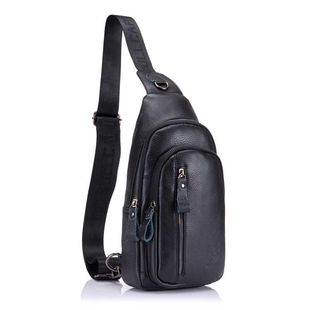 Bull captain couro genuíno masculino estilingue peito sacos de viagem esportes caminhadas multi-funcional masculino fanny pack com fone de ouvido porto