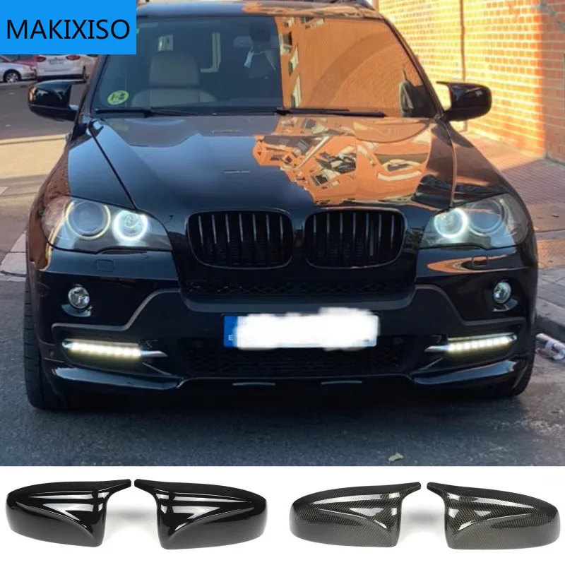 2 stücke Seite Flügel Rückspiegel geändert auto styling Helle schwarz Carbon Faser Muster Spiegel Abdeckung kappen Für BMW X5 E70 X6 e71 2008-2013