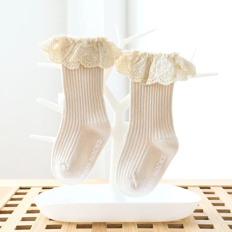 Lawadka Calzini per neonata Calzini per bambini in pizzo Calzini antiscivolo in cotone per ragazze Calze lunghe autunno inverno principessa 0-3T