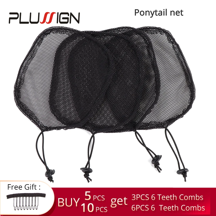 Gorros de peluca de red de cola de caballo Plussign para hacer cola de caballo, red elástica para el cabello con red para el cabello sin pegamento, forro para peluca, Material para moño de pelo