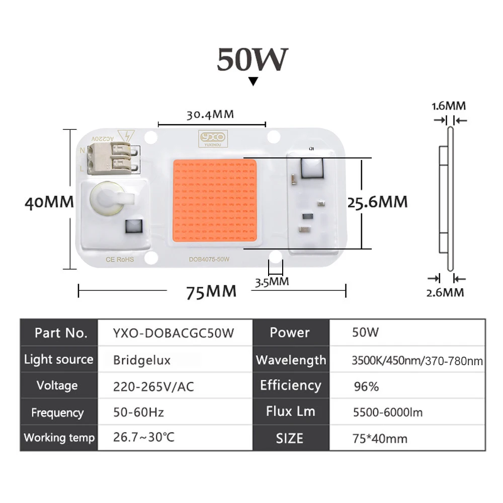 Mới DOB Âm Trần LED Phát Triển Ánh Sáng Đèn Suốt Đầu Vào 220V AC 20W 30W 50W Cho trong Nhà Vật Có Cây Con Phát Triển Và Hoa Chip COB