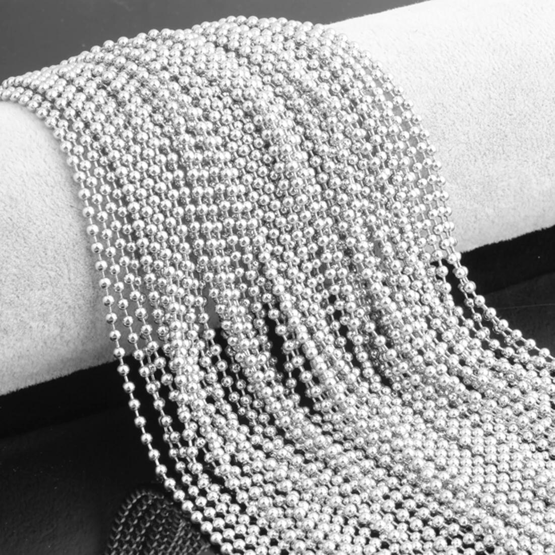 Grosir 10/20/50/100 Buah/Lot Warna Perak Bola Baja Nirkarat Rantai Kalung untuk Pria Wanita DIY Perhiasan Gratis Pengiriman