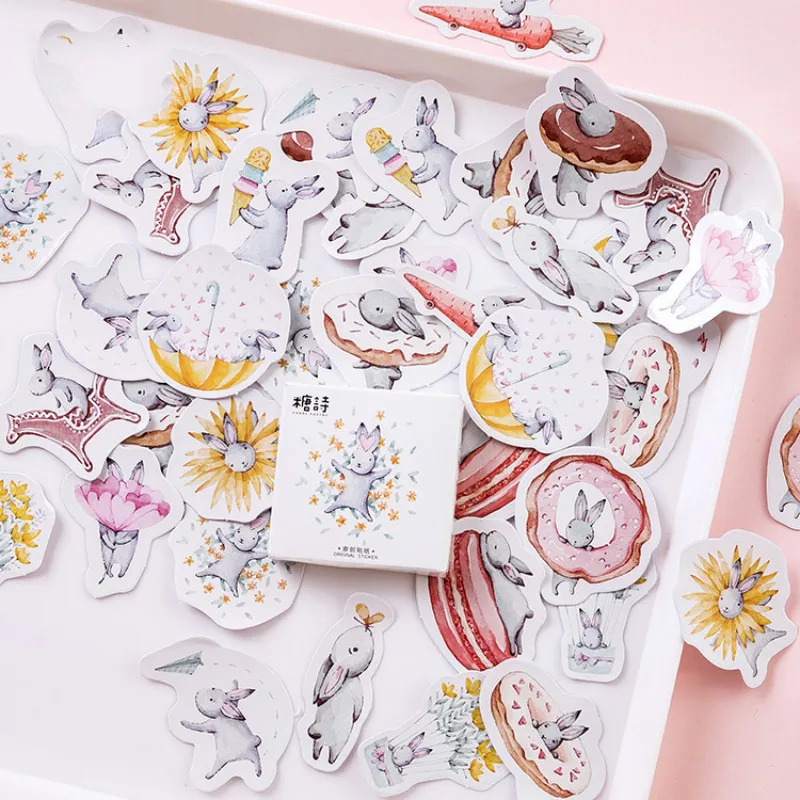 Mohamm Tháng Thỏ Rừng Dễ Thương Nhật Ký Giấy Mini Nhỏ Đạn Kawaii Trang Trí Nhà Quy Hoạch Dán Thêu Sò Bột Văn Phòng Phẩm