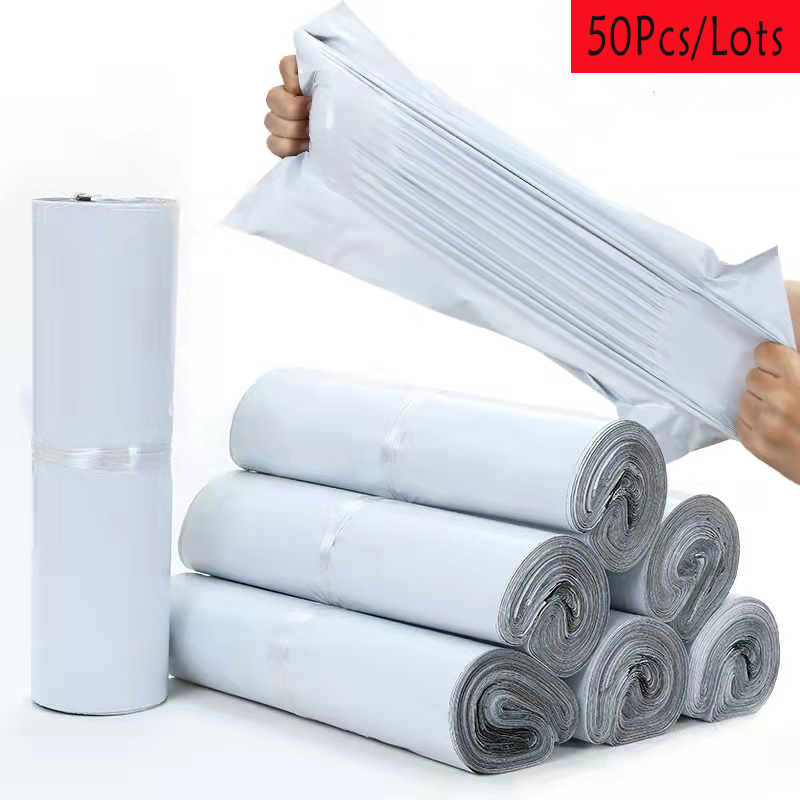 Bolsas de sobres de envío, bolsa de almacenamiento de sobres exprés de plástico, bolsas de correo de Color gris y blanco, bolsa de mensajería de embalaje con sello autoadhesivo