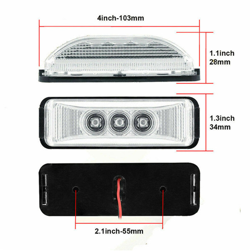 Feux de remorque étanches pour camion de ramassage, lumières blanches claires, garde-boue avant à 3 LED, 514-Up, marqueur latéral de camion, 12V