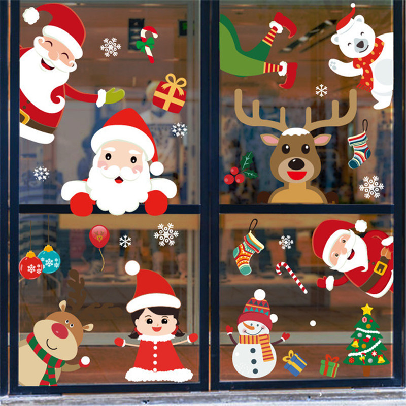 Giáng Sinh Bông Tuyết Cửa Sổ Bám Vào Miếng Dán Ông Già Noel Tuần Lộc Treo Tường Miếng Dán Kính Xmas Đồ Trang Trí Navidad 2021 Trang Trí Nhà Noel