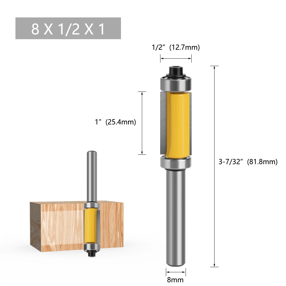 LAVIE, 1 Uds., vástago de 8mm, doble rodamiento recto, broca enrutadora de ajuste de 1 pulgada, cuchillo de recorte, fresa, carburo al ras para carpintería