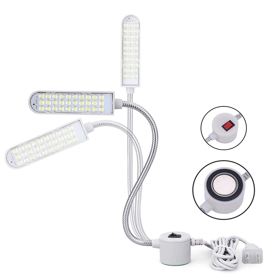 Luz LED para máquina de coser, iluminación blanca fría con interruptor, brazo de cuello de cisne magnético, Lámpara de trabajo para todos los bancos de trabajo, torno, prensa de taladro