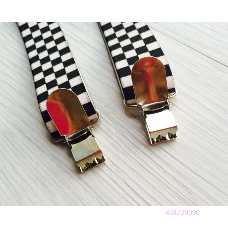 2.5 cm de largura meninos meninas crianças realizar suspensórios preto e branco verificador clip-on suspensórios elásticos ajustáveis yhh0013