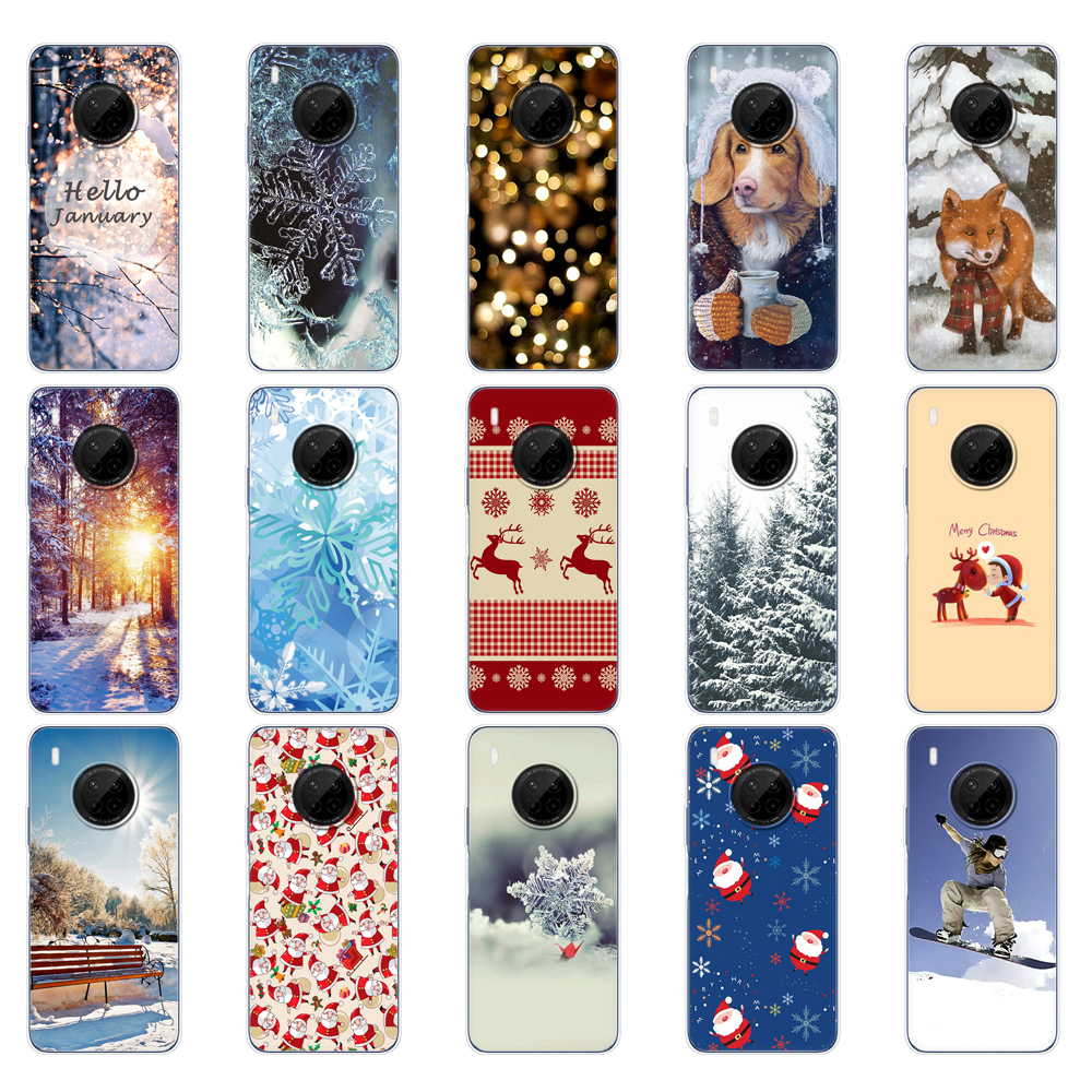 Untuk Huawei Y9A Casing Penutup Ponsel Belakang 6.63 Inci untuk Huawei Y9A 2020 FRL-L23 Silikon TPU Lembut Musim Dingin Natal Pohon Salju Tahun Baru