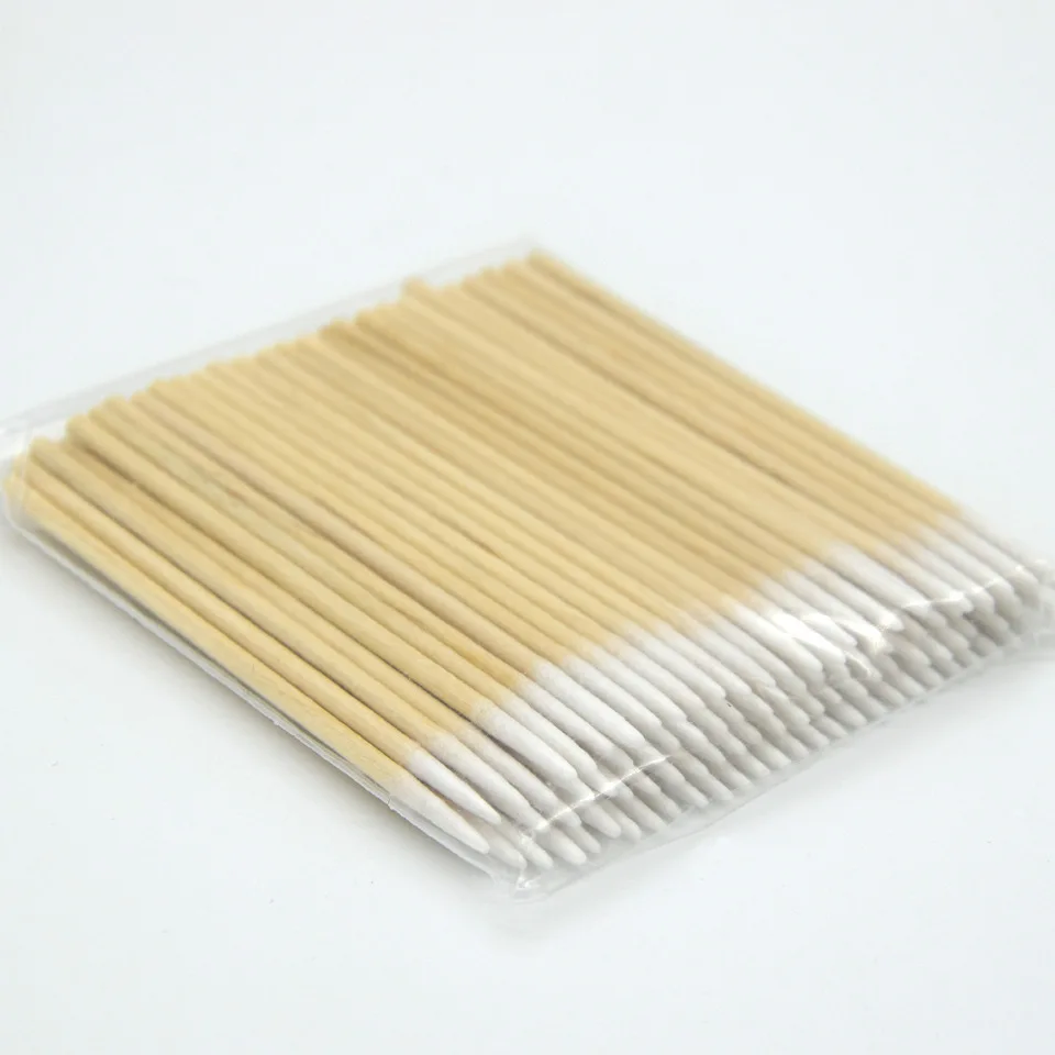 ผ้าฝ้าย Swab Lint ฟรี Micro แปรงไม้ Cotton Buds Swabs ทําความสะอาดหู Stick Eyelash Extension กาวถอดเครื่องมือ