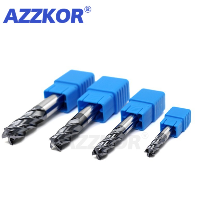 Azzkor Tungsten Steel Carbide Face End Mill, CNC Maching Tools, Cortador de aço inoxidável, 4-Flute Nano Coating, HRC50, 1-20mm