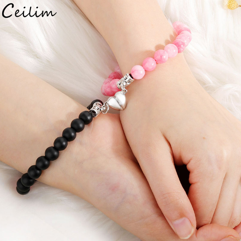 2 шт./комплект, браслеты из натурального камня, в форме сердца