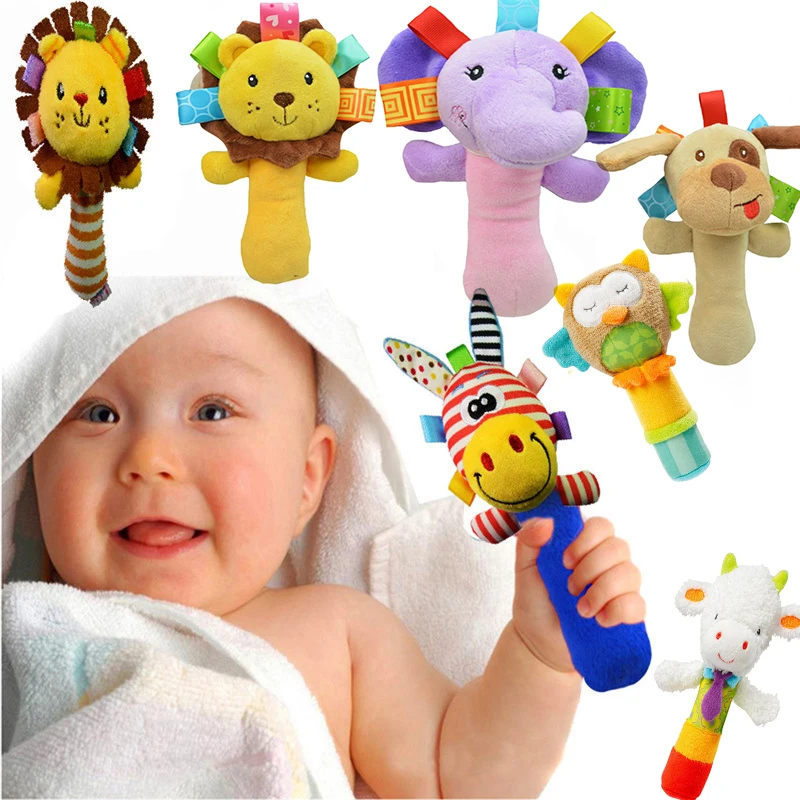Rabbit Lion Wrist Rattles Plush Stuffed Handbell Baby Soft Rattle Toys Early Development Shaker Crinkle Squeaky Sensory Rattles