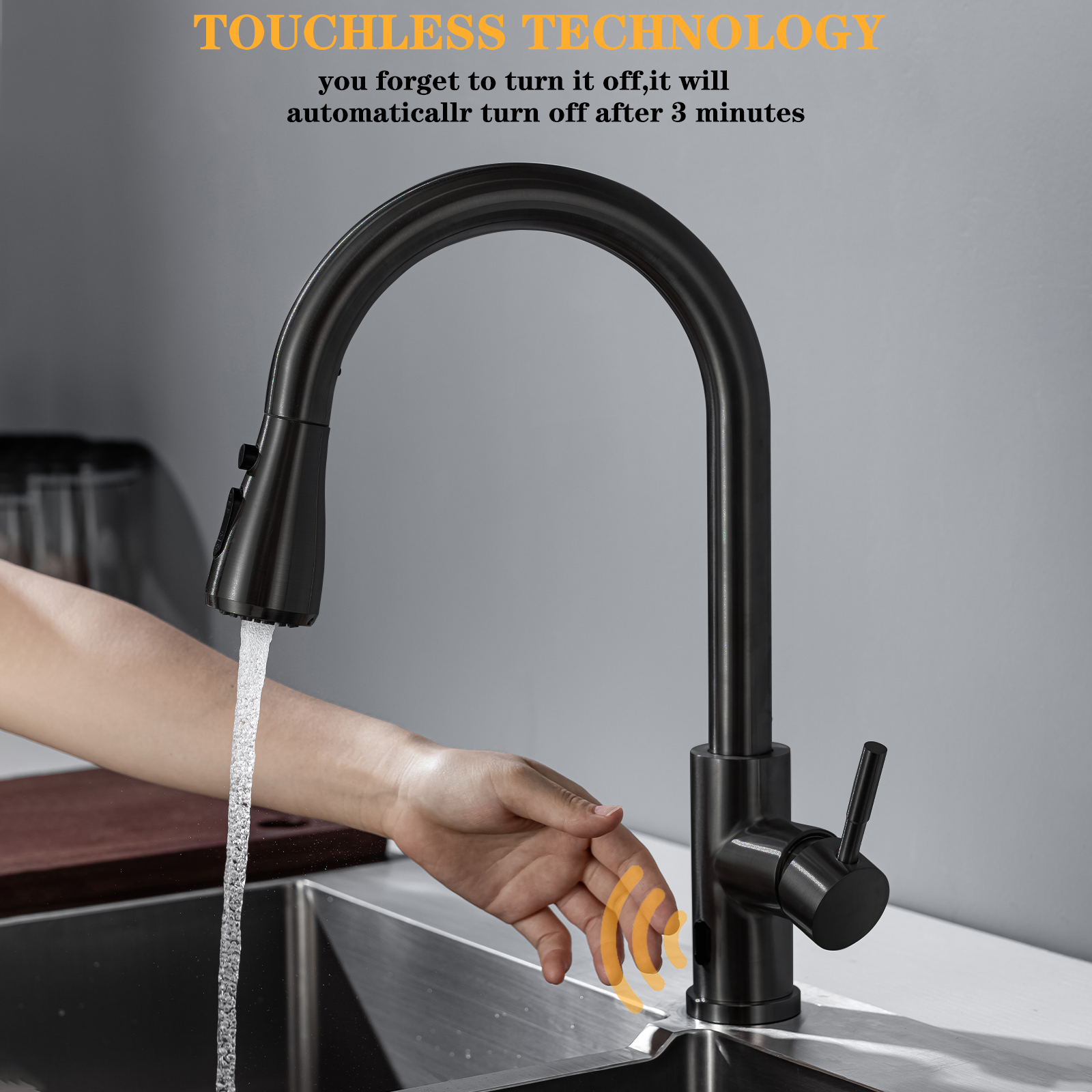 Grifo de cocina inteligente sin contacto, grifos con Sensor infrarrojo cepillado, grifos mezcladores de agua infrarrojos negros/Níquel