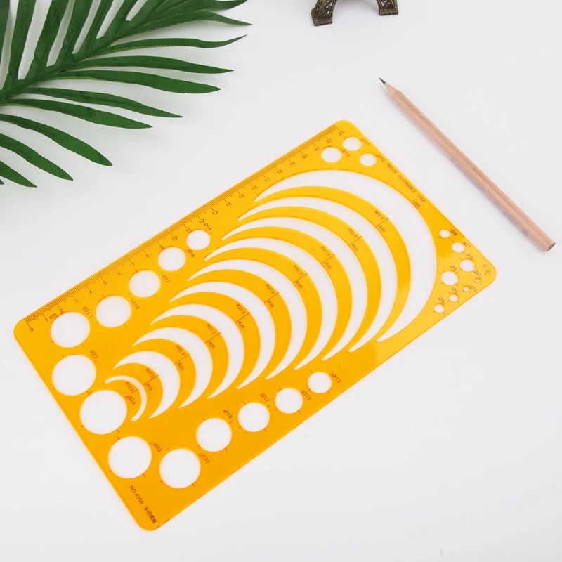 Yellow Durable K Resin Template Ruler Mapping Drawing Drafting ruler Stencil Measuring Tool Student School Stationery C26