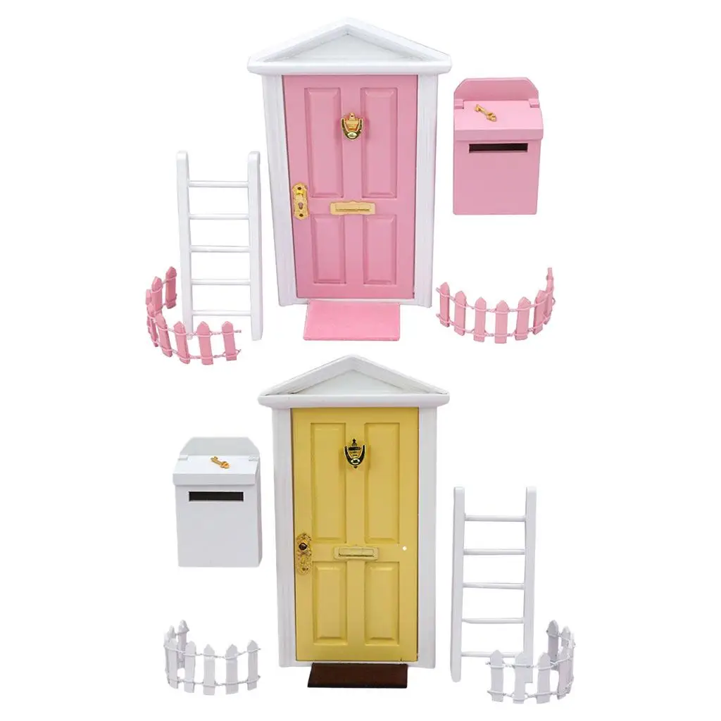 Kit de puerta de hadas en miniatura para casa de muñecas, escala 1:12, puerta de hadas con accesorios para decoración de casa de muñecas para niñas