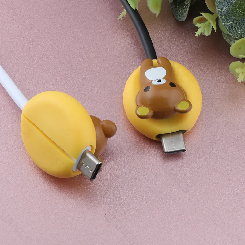 Động Vật Loại C Cắn Tấm Bảo Vệ Hoạt Hình Dễ Thương Dòng Dữ Liệu Dây Đáng Yêu Silicone USB C Tấm Bảo Vệ Người Tổ Chức Aó Gió Bao