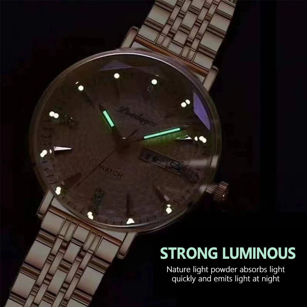 Reloj POEDAGAR para mujer, nueva moda, reloj de pulsera de acero inoxidable de lujo, pulsera Simple de oro rosa, relojes luminosos impermeables para mujer