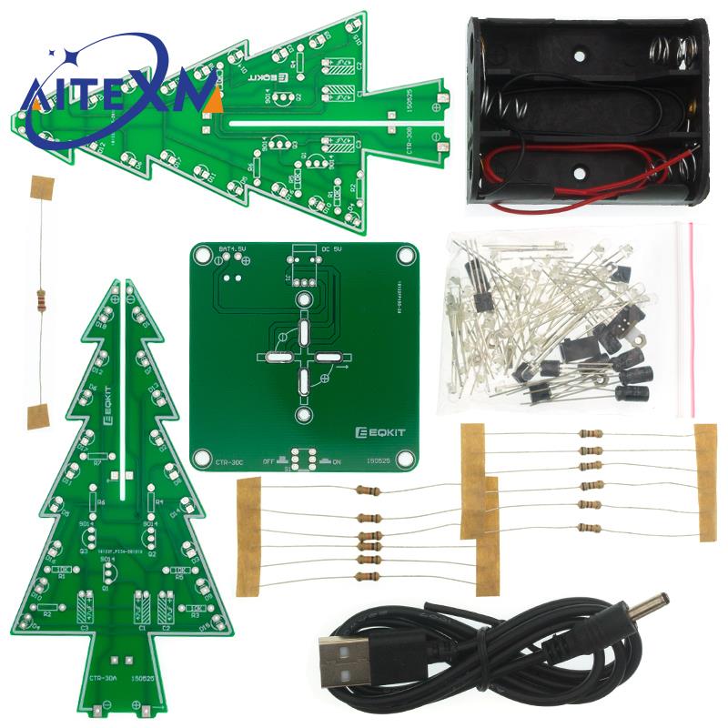 Kit de bricolaje LED de árbol de Navidad 3D tridimensional, Kit de circuito de Flash LED rojo/verde/amarillo, Suite electrónica divertida