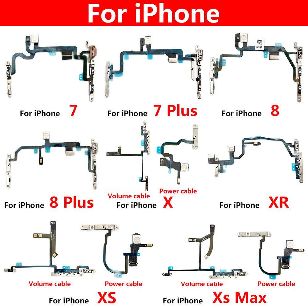 Neues Power-Flexkabel für iPhone 7 8 Plus X XR XS Max Mute & Lautstärkeschalter Ein-Aus-Taste Schlüssel Ersatzteile