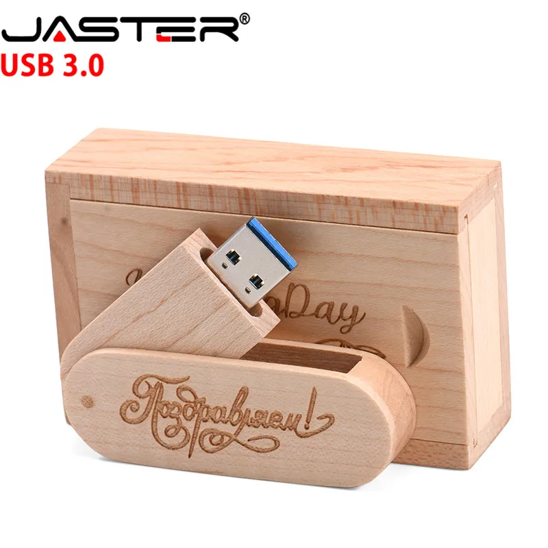 JASTER USB 3.0 LOGO Индивидуальный вращающийся деревянный USB-накопитель Pendrive Memory Stick Pen Drive 4 ГБ 16 ГБ 32 ГБ 64 ГБ Внешний Stor