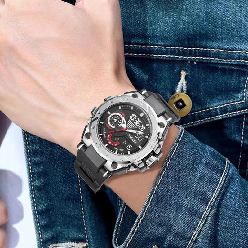 Relojes deportivos impermeables SMAEL reloj para hombre militar ejército cronómetro azul semana pantalla reloj 8060 reloj de pulsera de cuarzo de moda para hombres