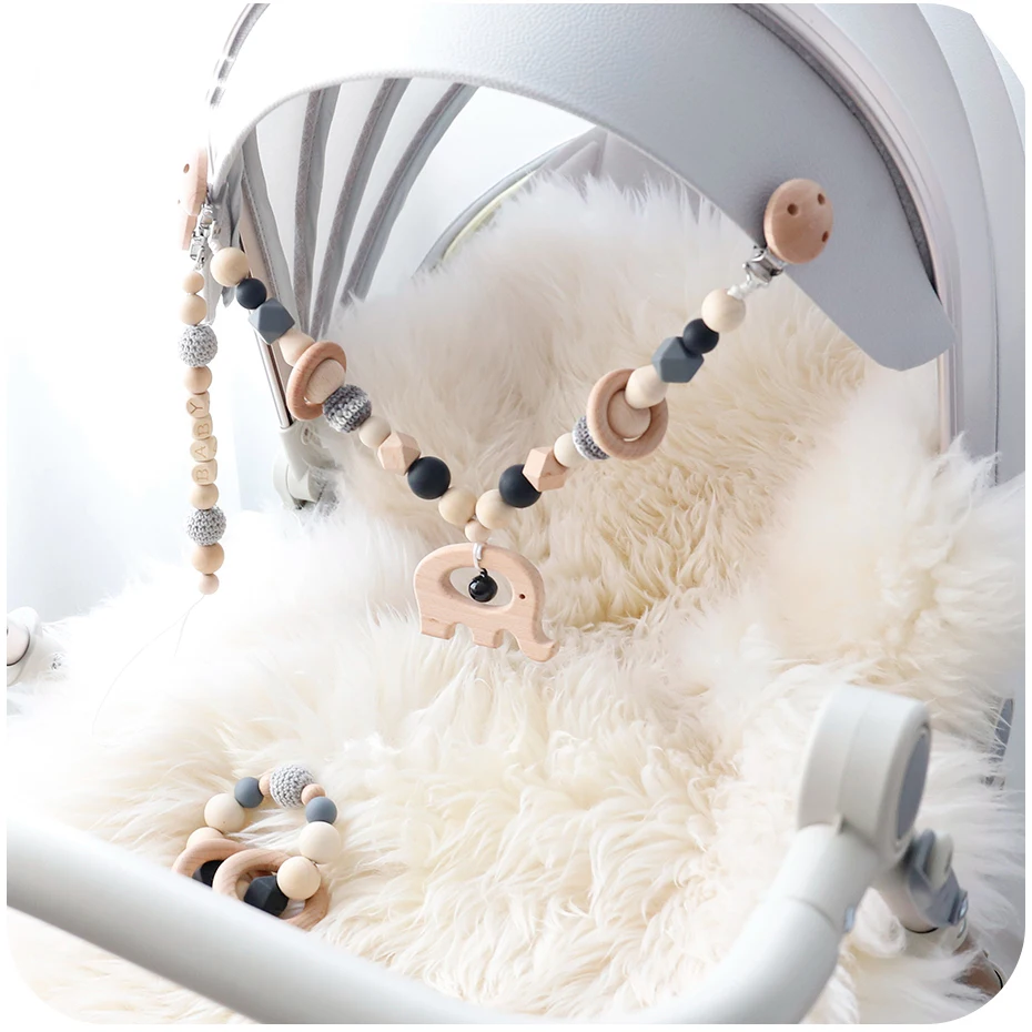 아기 장난감 실리콘 구슬 Teethers 나무 반지 수제 팔찌 젖꼭지 체인 클립 젖니가 남 유모차 유모차 벨 아기 제품