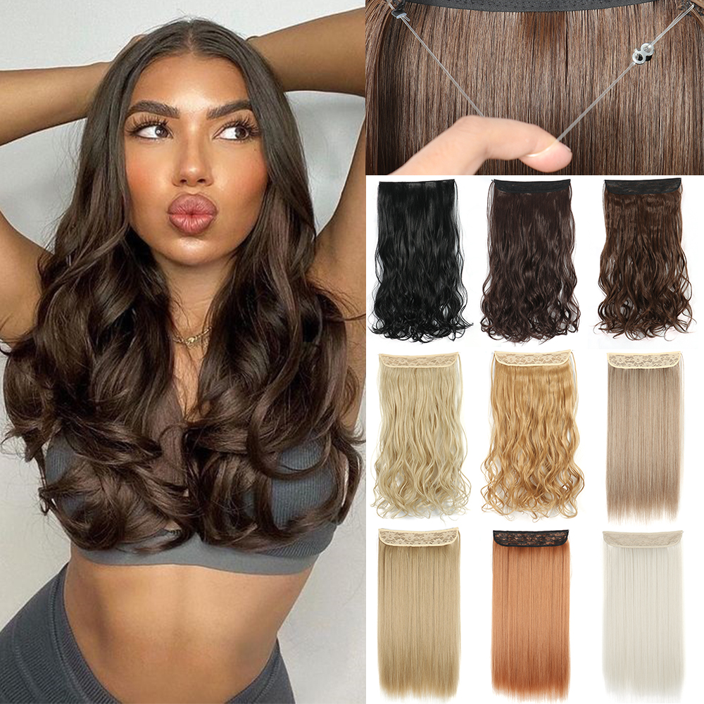 Extensiones de cabello sin Clips, pelo falso sintético, ombré, rosa, Rubio, marrón, negro, Ondulado Natural, rizado, pieza de cabello falso para mujer