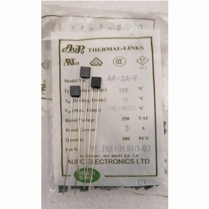 100 Uds AUPO fusible térmico cuadrado A4-3A-F 84/102/115/125/130/135/145/150 grados 3A 250V RH130