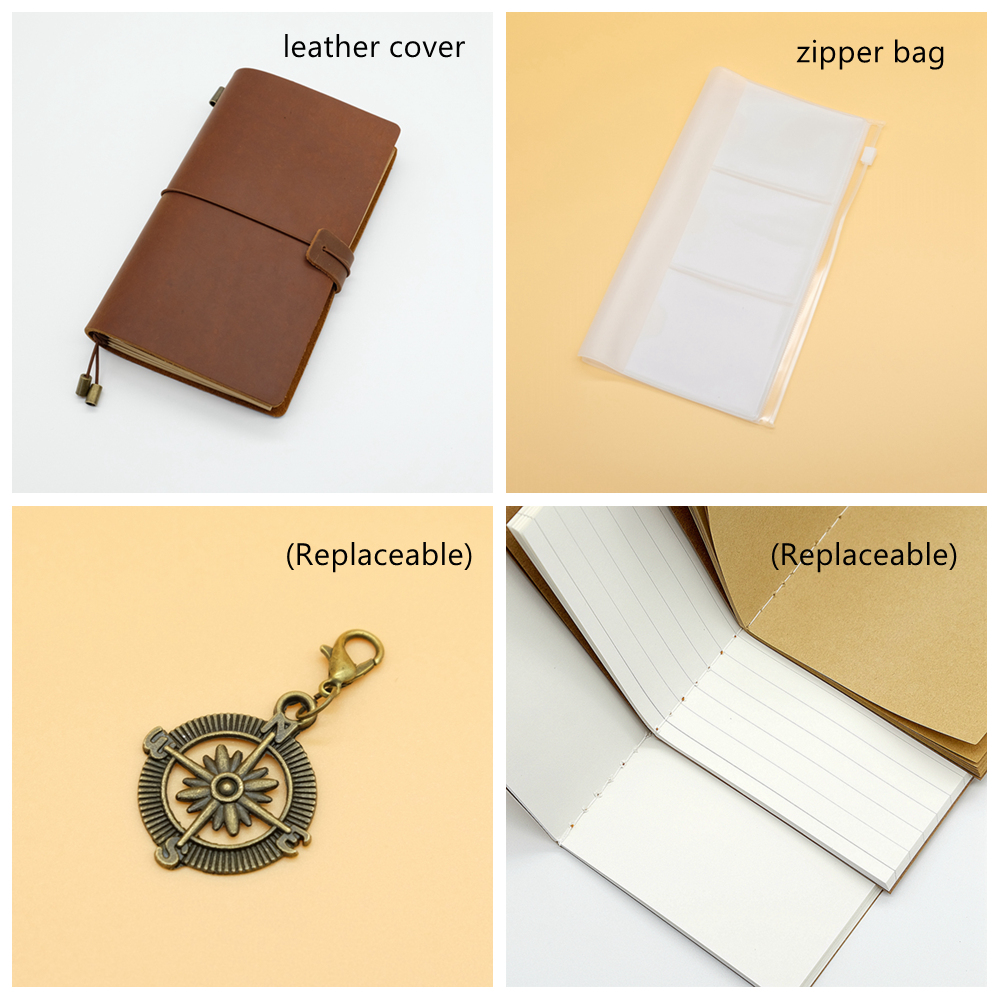 100% Handmade ของแท้หนัง Traveler's Notebook Travel Diary Journal Vintage Cowhide ของขวัญ Planner ฟรีตัวอักษร embosse